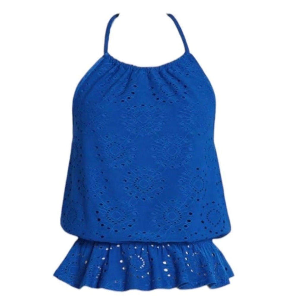 ModCloth Sought After In Sapphire Halter Top Women 3X Plus Blue Eyelet Feminine